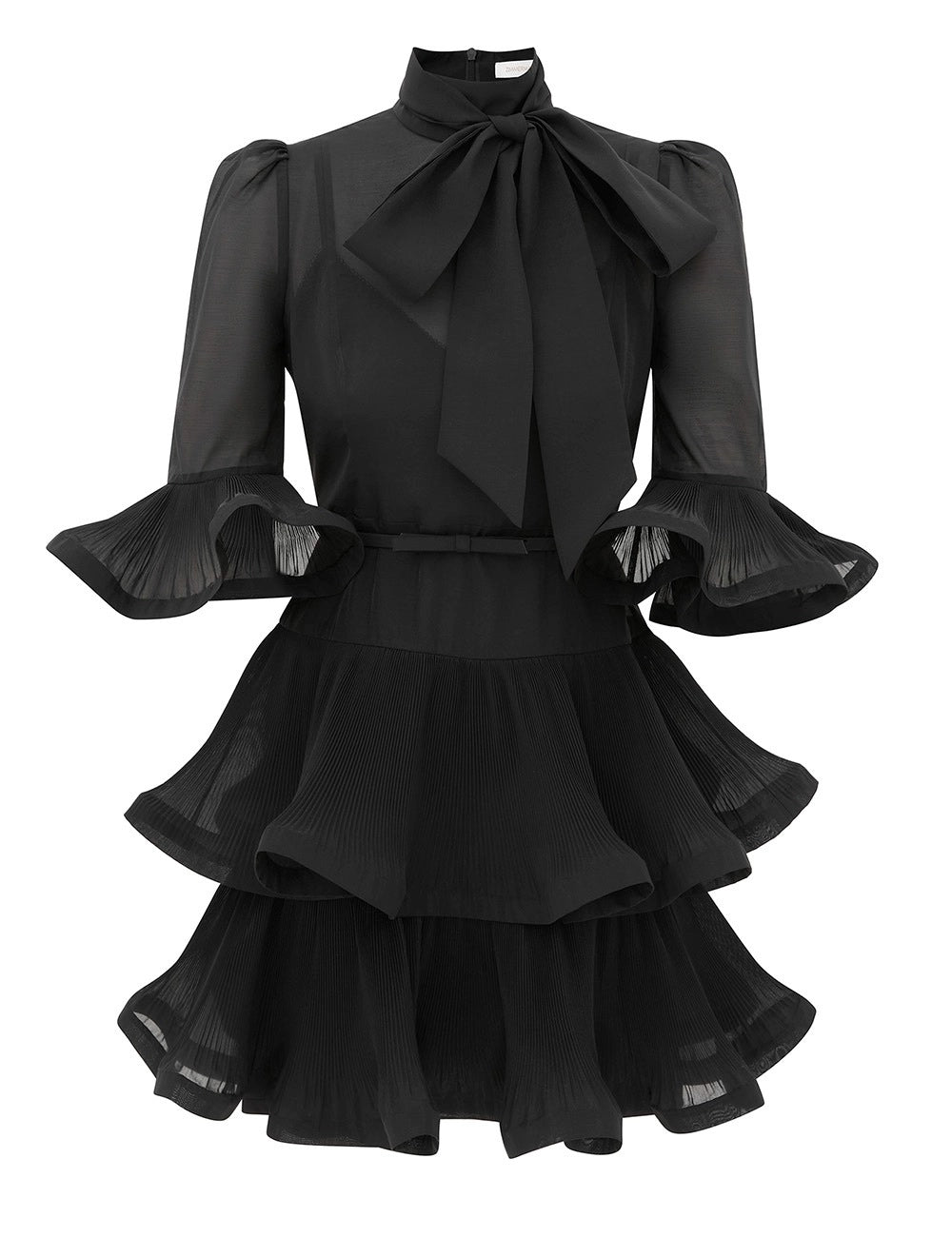 Pleated Sleeved Mini Dress