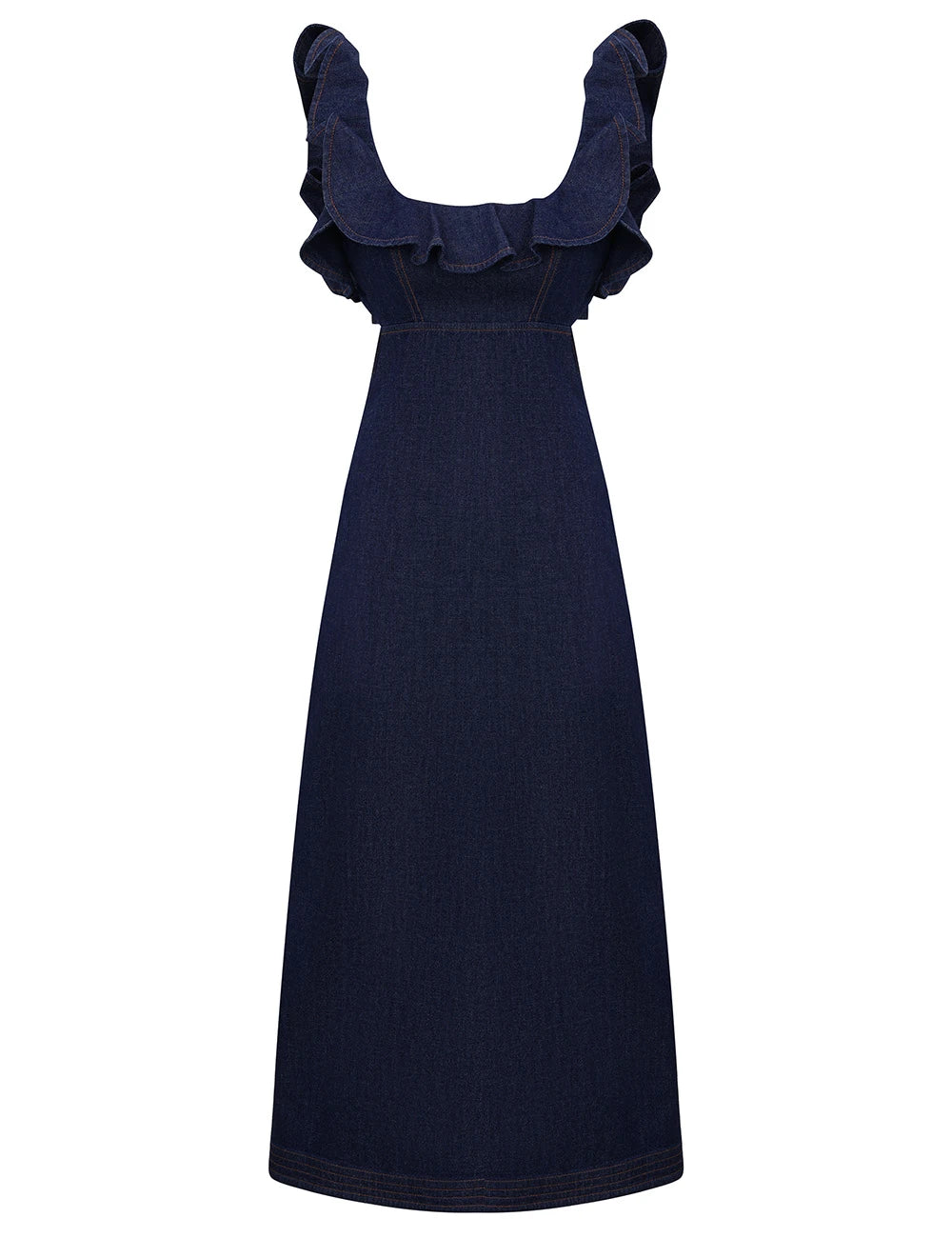 Aster Denim Frill Midi Dress