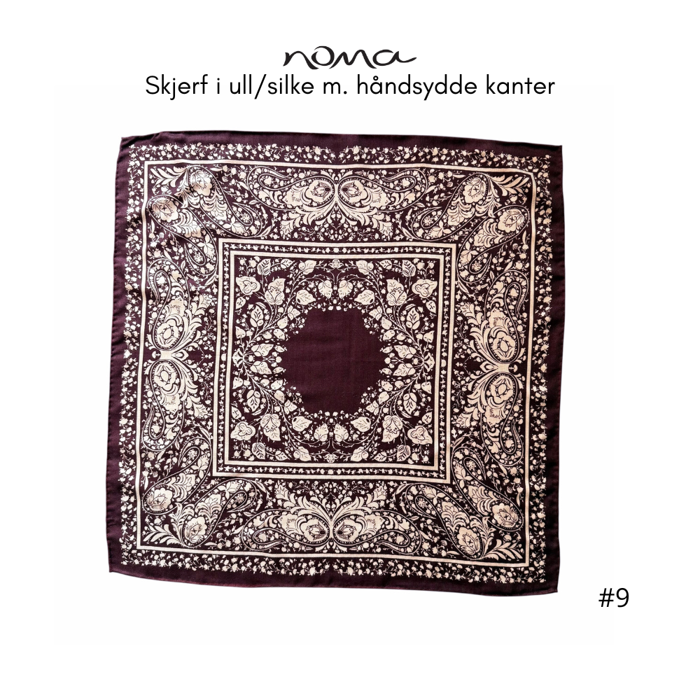 Skjerf i ull/silke m. håndsydde kanter
