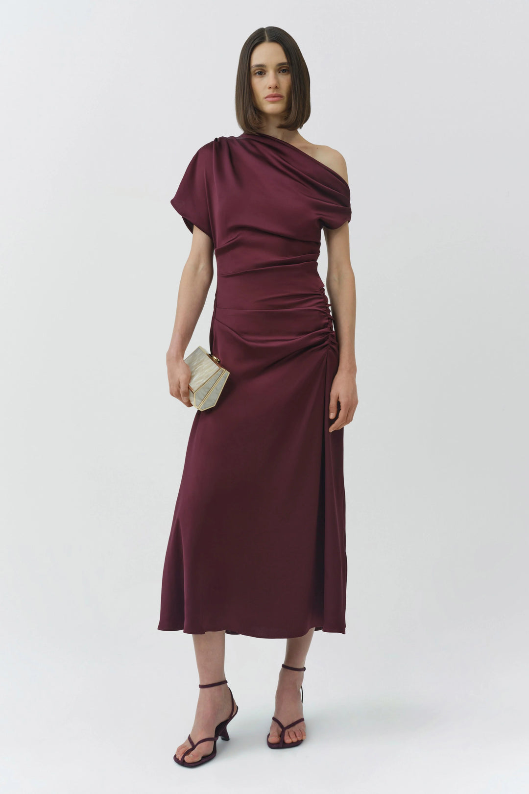 JOANNA ASYMMETRICAL SHOULDER MIDI DRESS