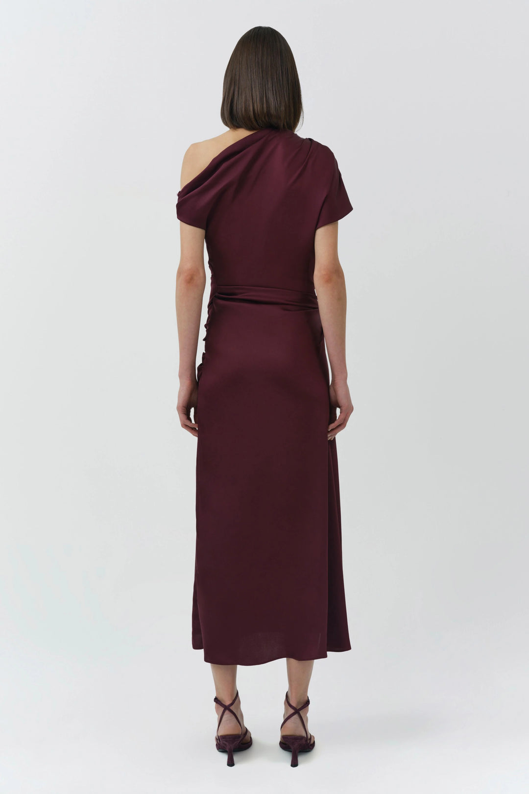 JOANNA ASYMMETRICAL SHOULDER MIDI DRESS