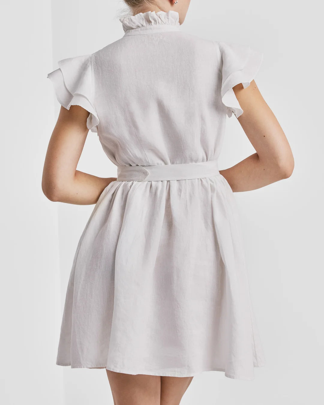 Linen Embroidered Ruffle Dress