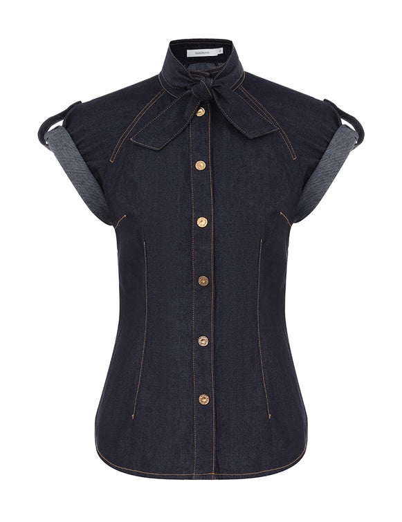 Denim Tie Neck Shirt