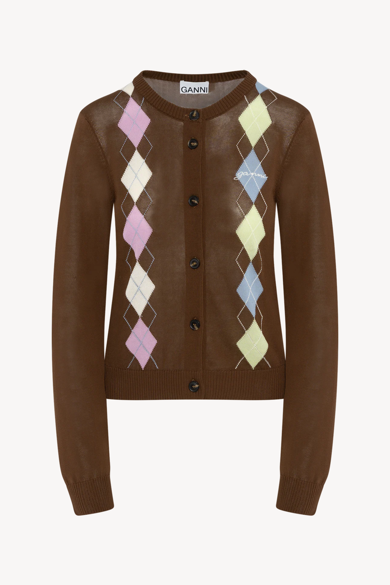 Light Cotton Argyle Cardigan