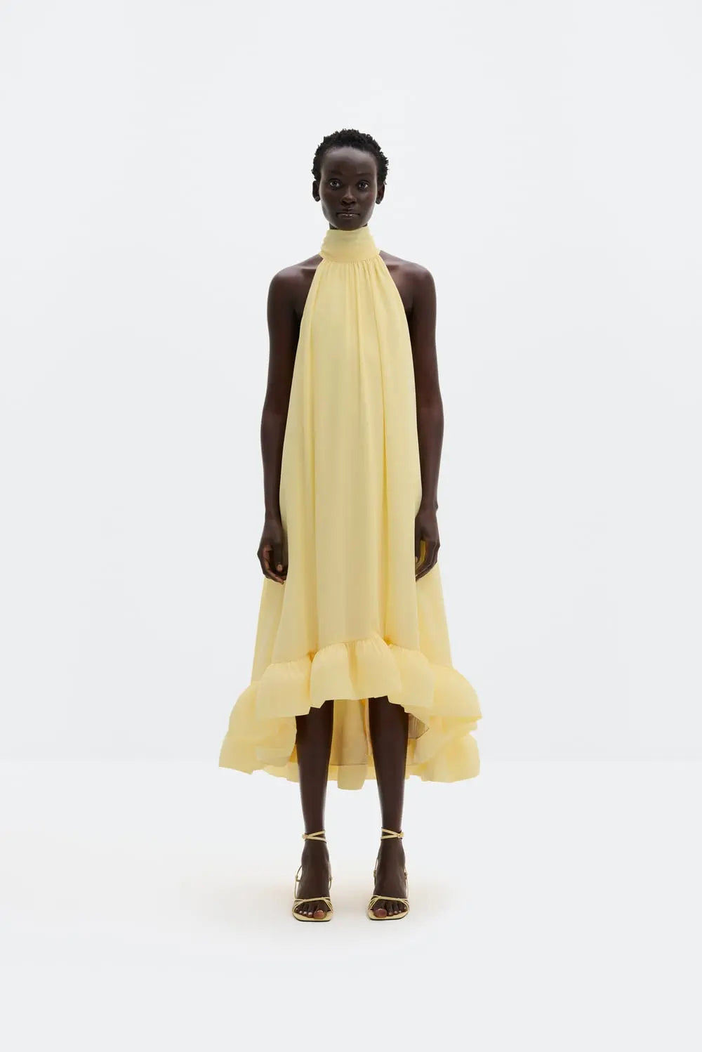 Sabrina Halterneck Ruffled Midi Dress