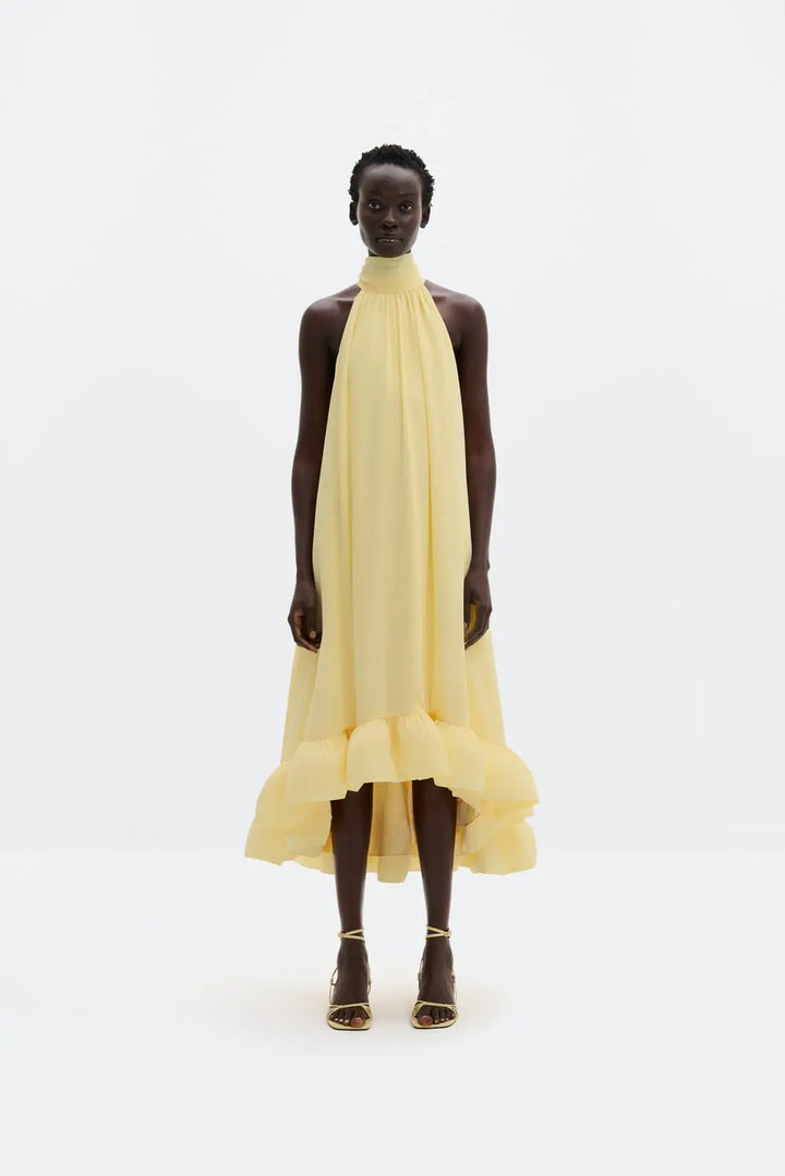 Sabrina Halterneck Ruffled Midi Dress
