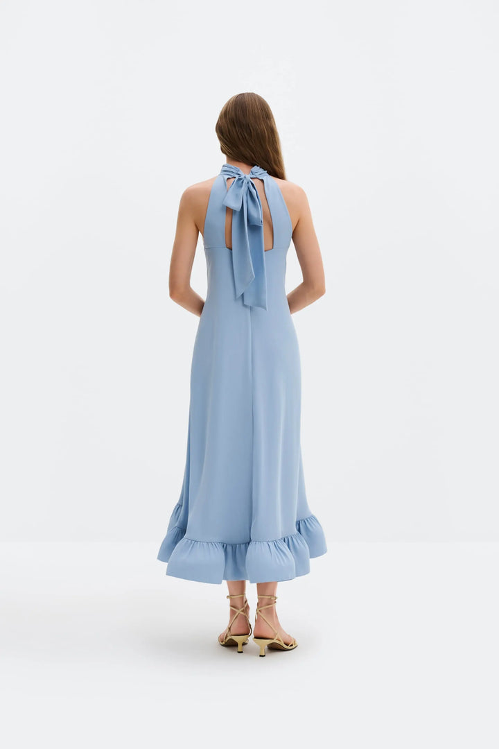 Sabrina Halterneck Ruffled Midi Dress