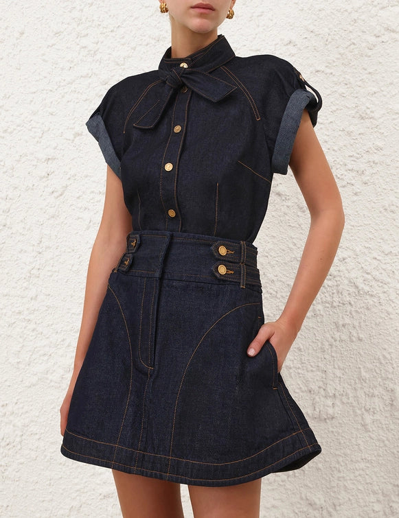 Denim Tie Neck Shirt