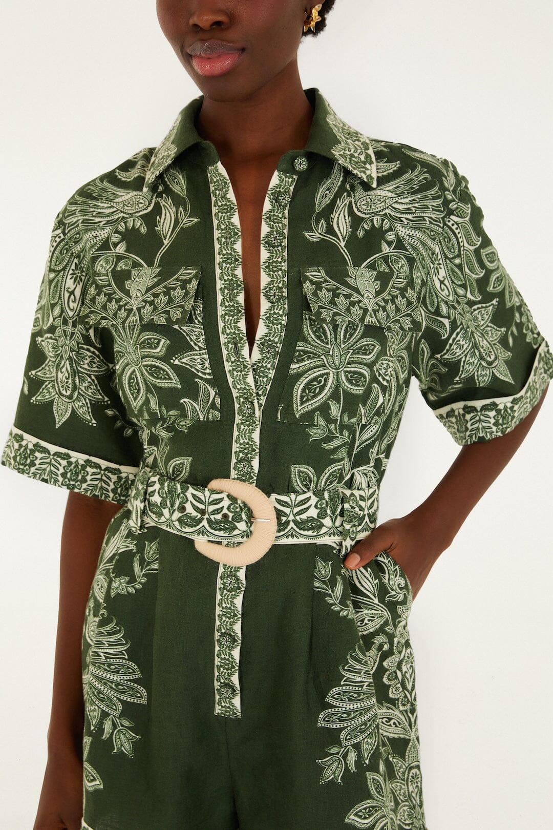 MIRANDA DARK GREEN SHORT SLEEVE ROMPER