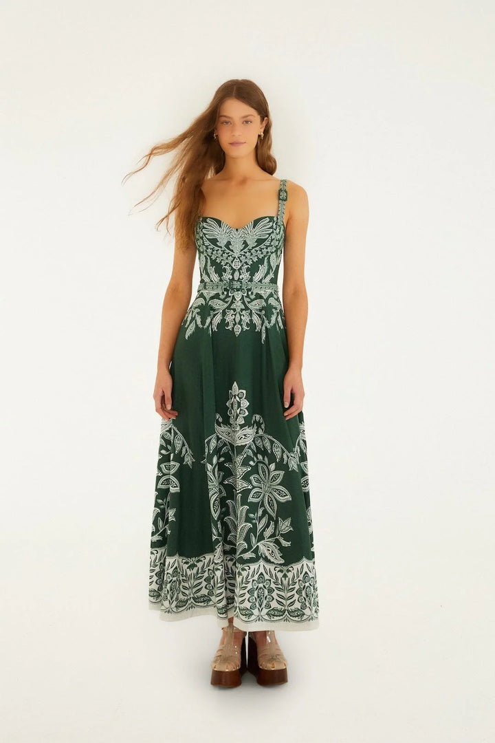 MIRANDA DARK GREEN BELT BUCKLES MAXI DRESS