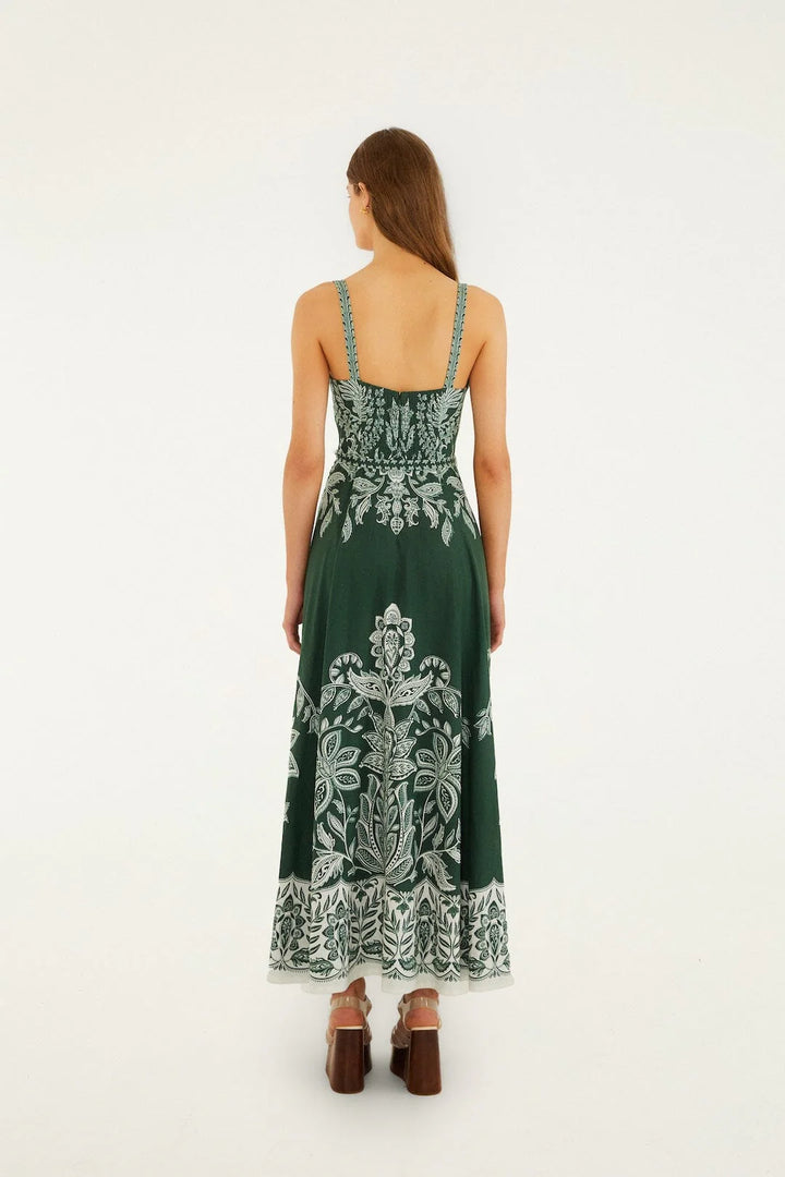 MIRANDA DARK GREEN BELT BUCKLES MAXI DRESS