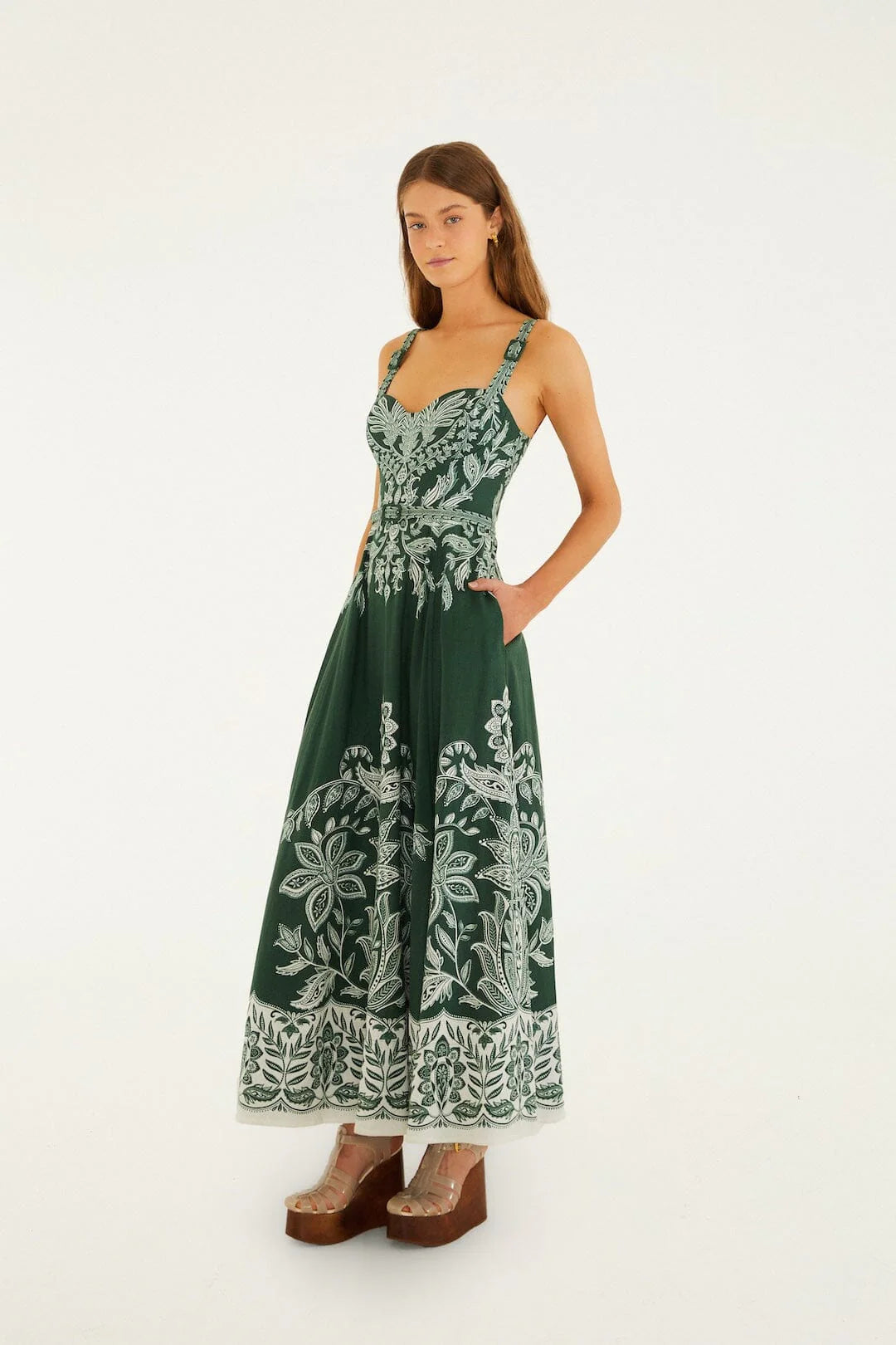 MIRANDA DARK GREEN BELT BUCKLES MAXI DRESS