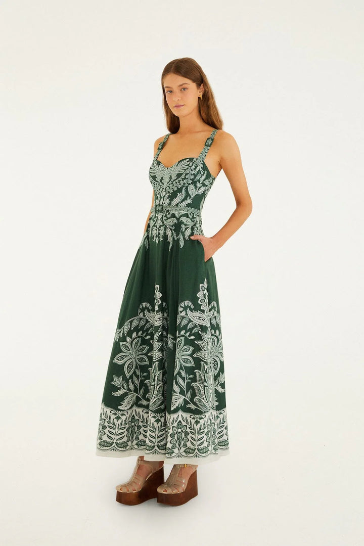 MIRANDA DARK GREEN BELT BUCKLES MAXI DRESS