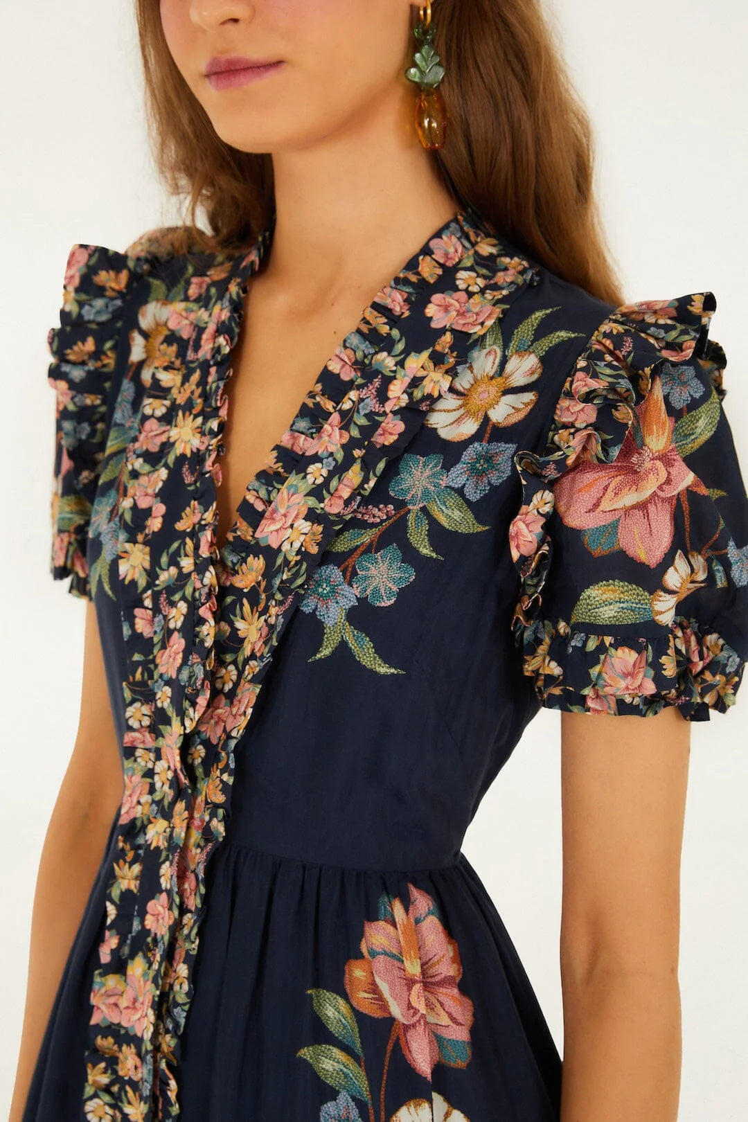 MAIRA FLORAL DARK BLUE SHORT SLEEVE MAXI DRESS