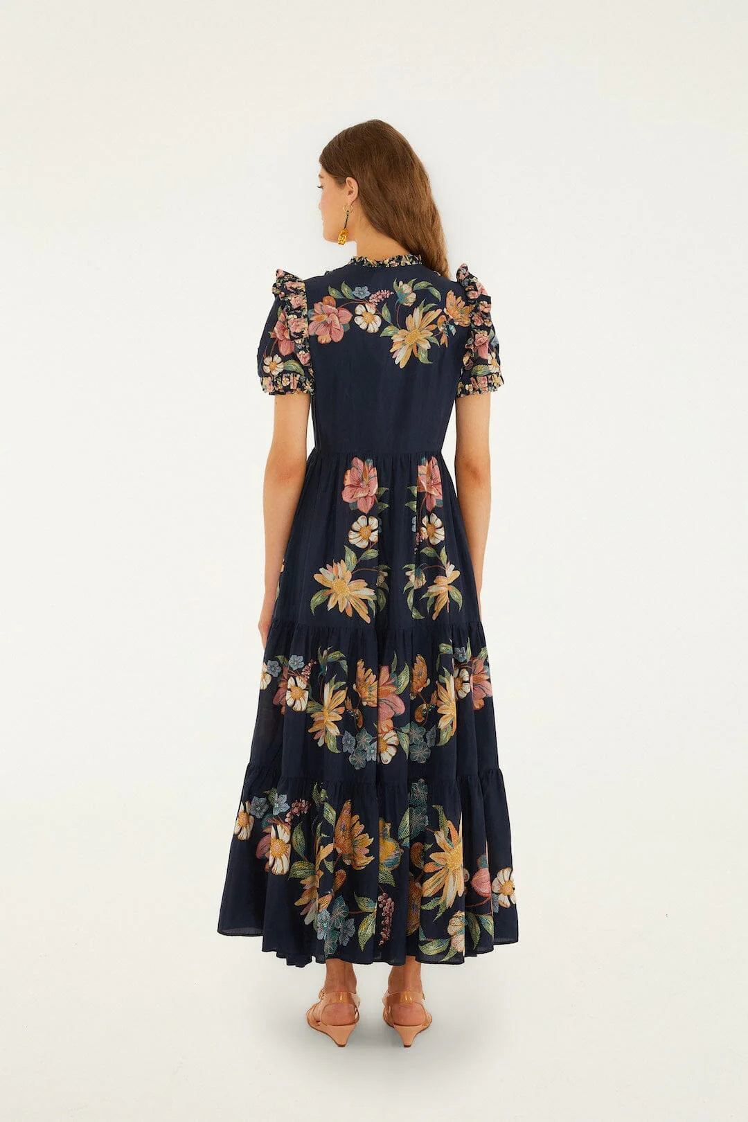 MAIRA FLORAL DARK BLUE SHORT SLEEVE MAXI DRESS