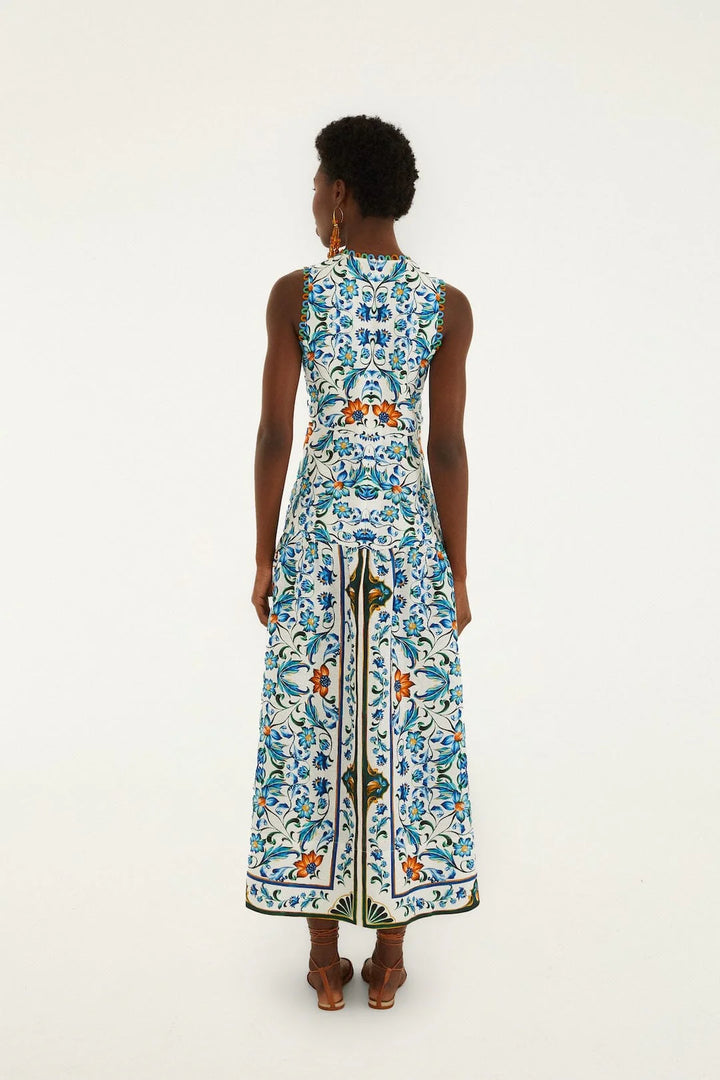 FLORA TILE OFF-WHITE MIDI DRESS