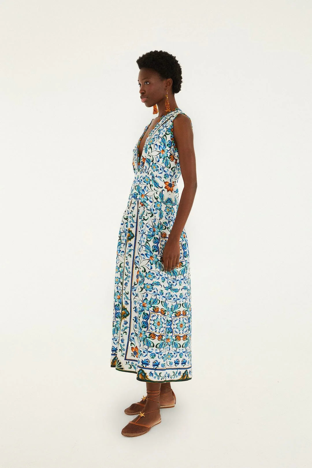 FLORA TILE OFF-WHITE MIDI DRESS
