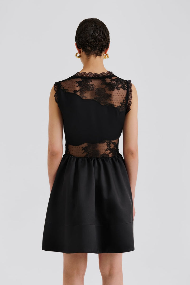 Rosy Lace Trimmed Cut Out Mini Dress