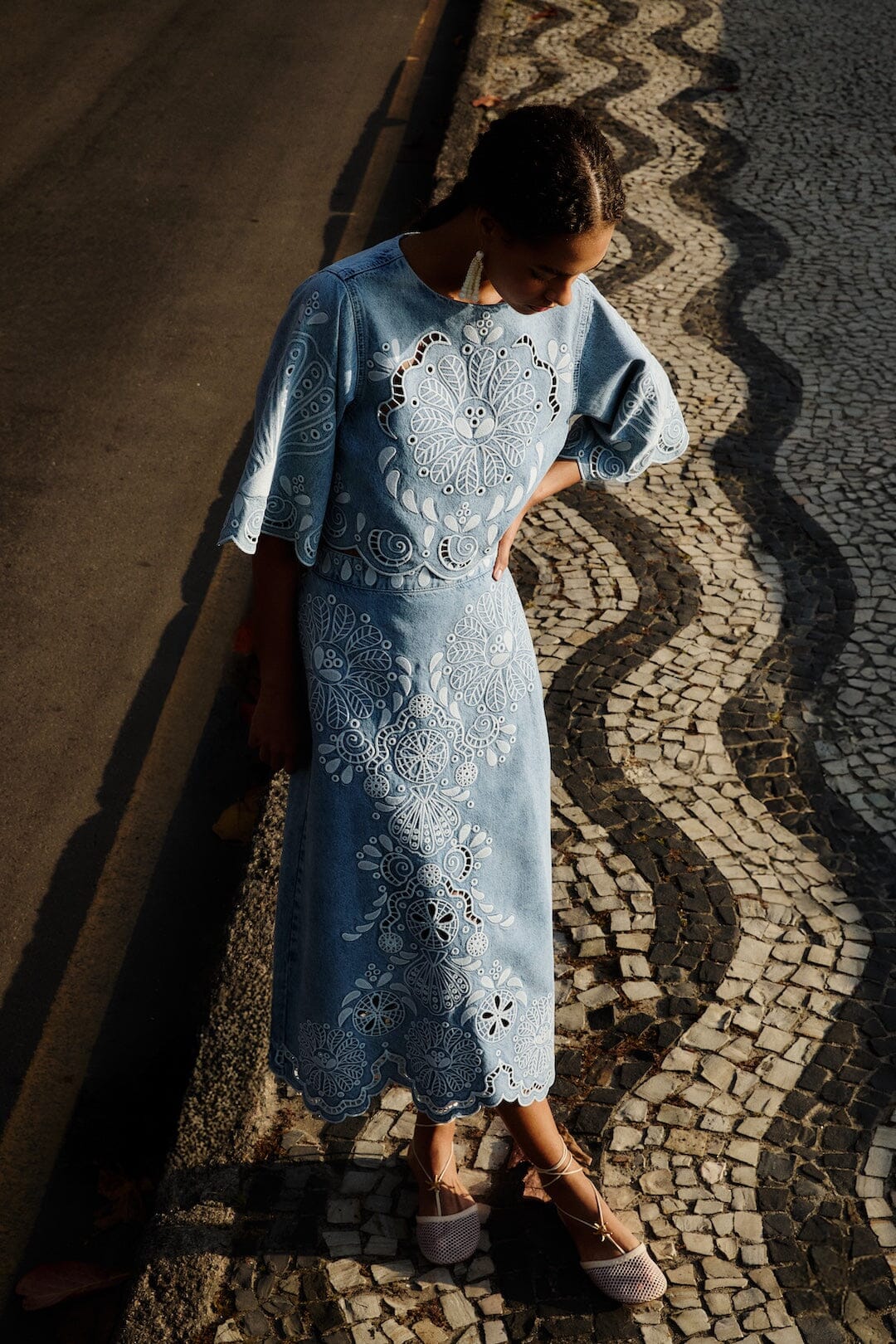 DENIM RICHELIEUX MIDI SKIRT
