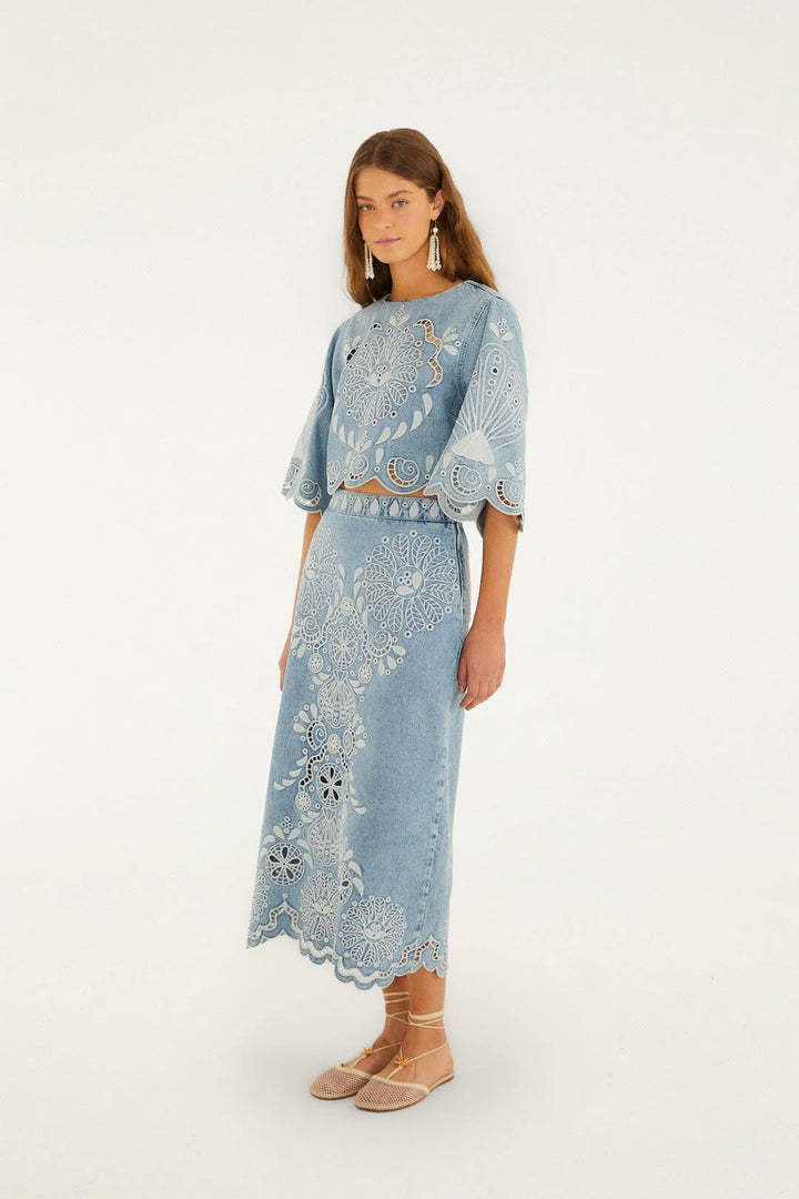 DENIM RICHELIEUX MIDI SKIRT