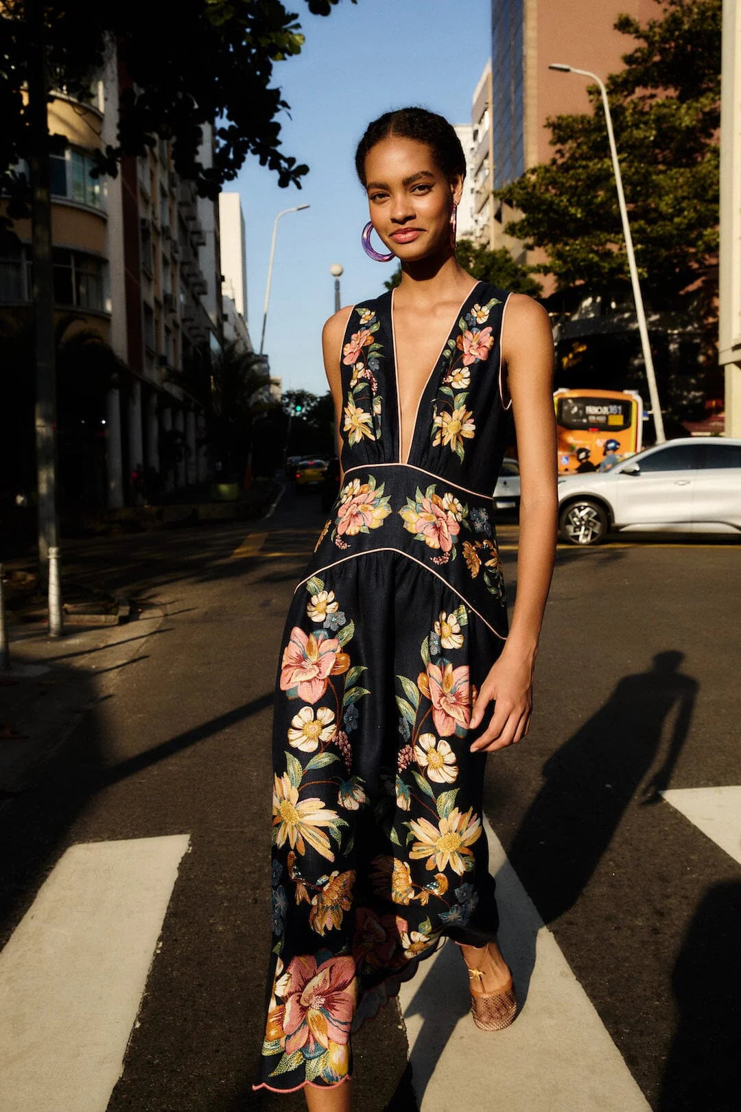 MAIRA FLORAL DARK BLUE MIDI DRESS
