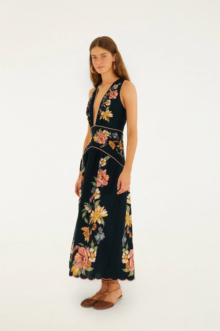 MAIRA FLORAL DARK BLUE MIDI DRESS
