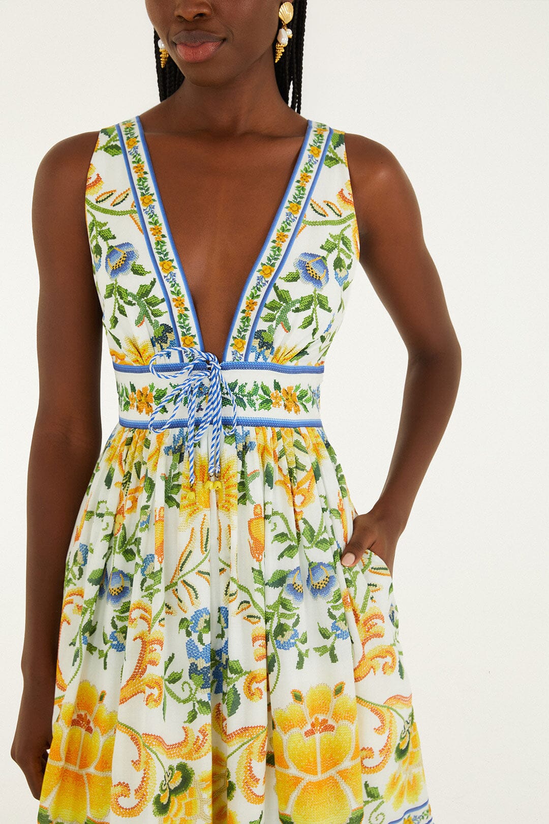 EMILY FLORAL TAPESTRY OFF-WHITE MIDI DRESS