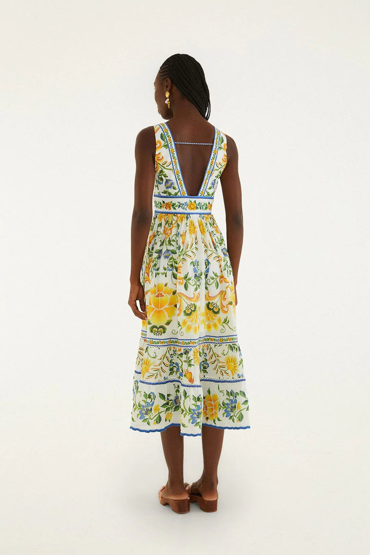 EMILY FLORAL TAPESTRY OFF-WHITE MIDI DRESS