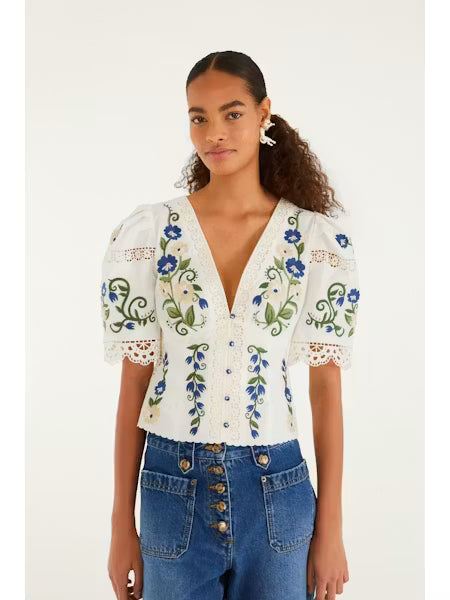 COUNTRYSIDE LAND EMBROIDERY SHORT SLEEVE BLOUSE