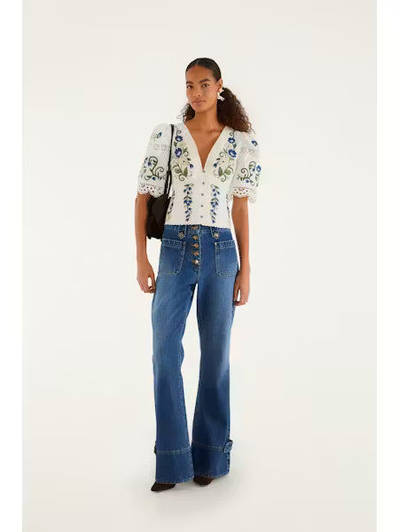 COUNTRYSIDE LAND EMBROIDERY SHORT SLEEVE BLOUSE