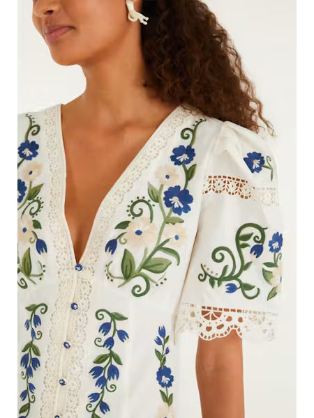 COUNTRYSIDE LAND EMBROIDERY SHORT SLEEVE BLOUSE