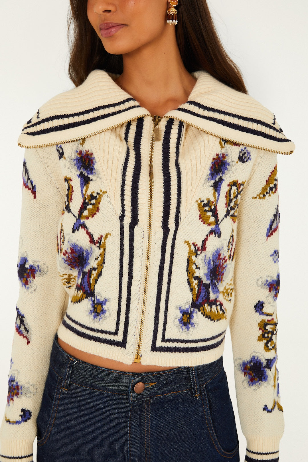 GOLDEN NATURE OFF-WHITE KNIT CARDIGAN