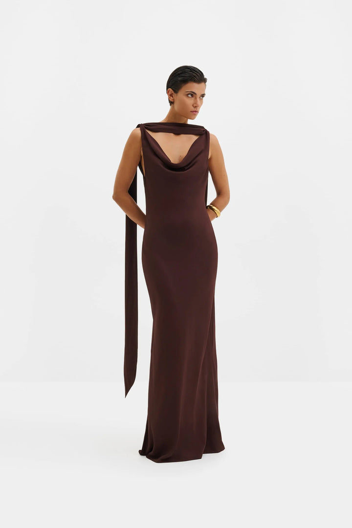 Vida Cowl Neck Scarf Maxi Dress