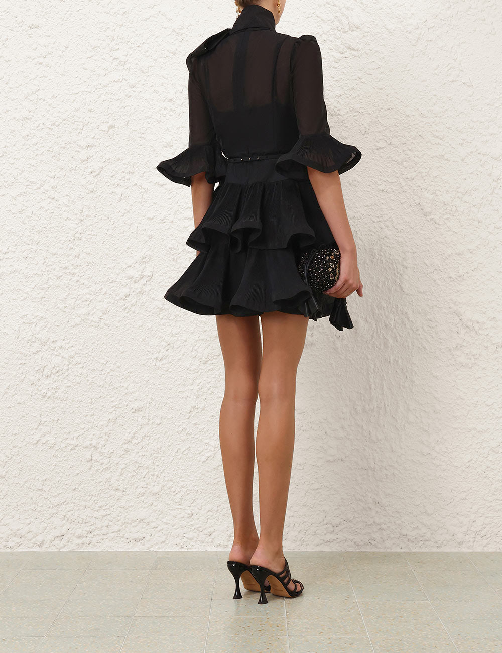 Pleated Sleeved Mini Dress