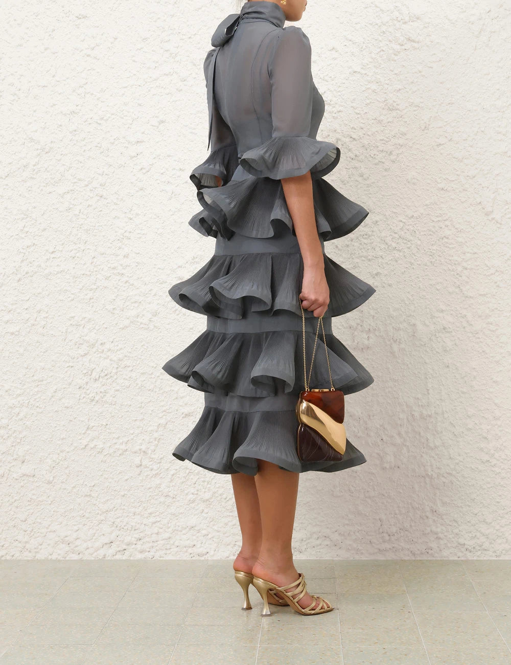 Pleated Sleeved Midi Dress
