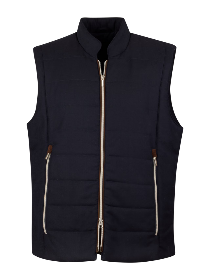 Vest Zip Alcantara Details Wool