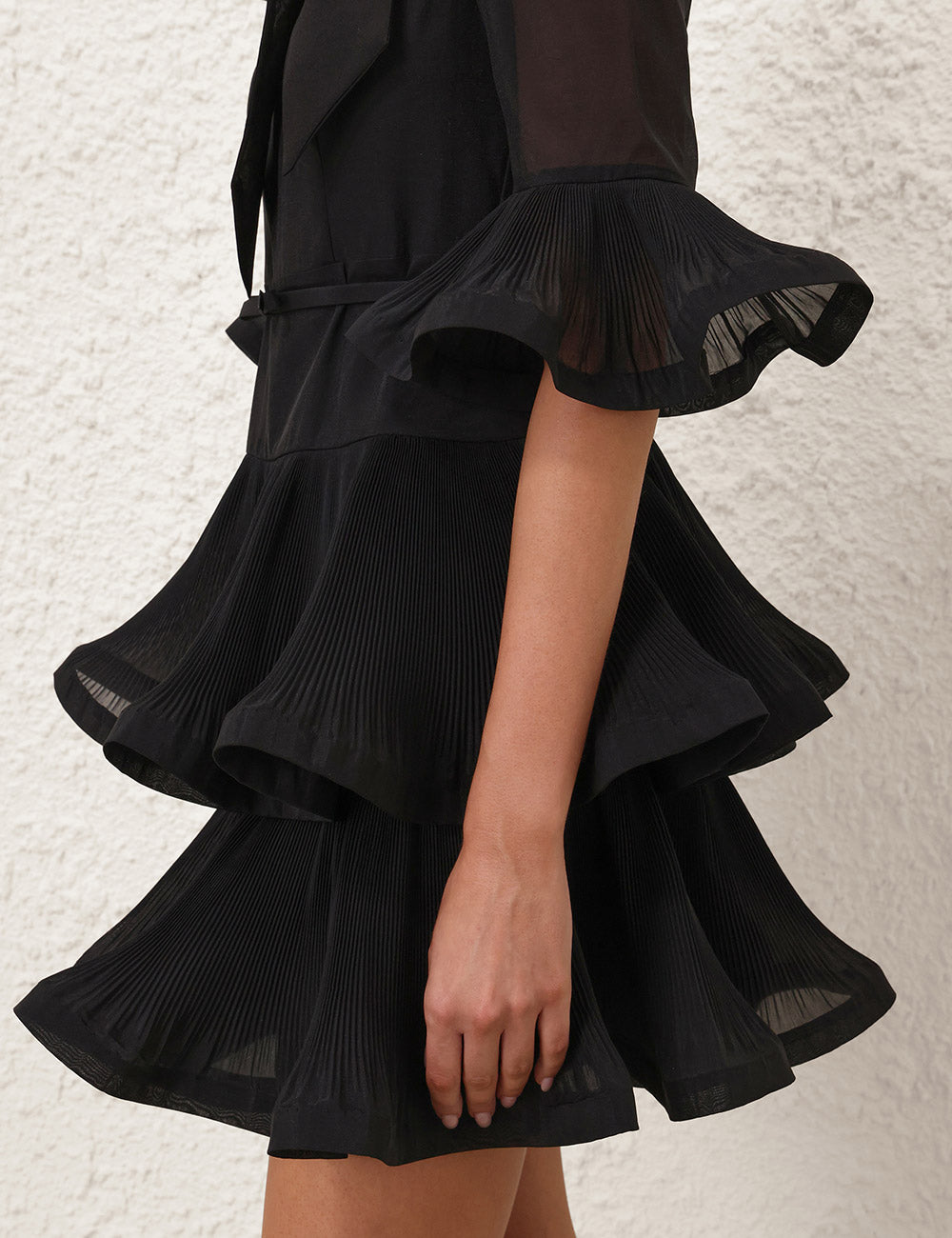 Pleated Sleeved Mini Dress