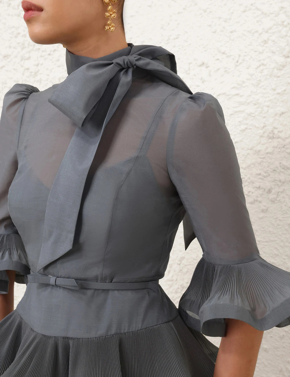 Pleated Sleeved Midi Dress