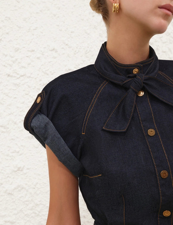 Denim Tie Neck Shirt