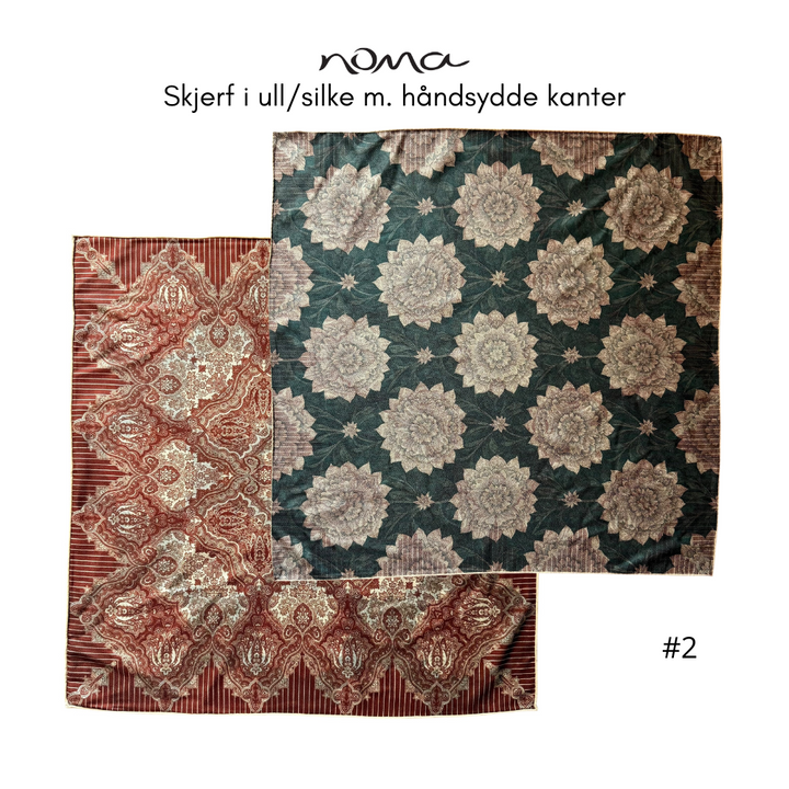 Skjerf i ull/silke m. håndsydde kanter