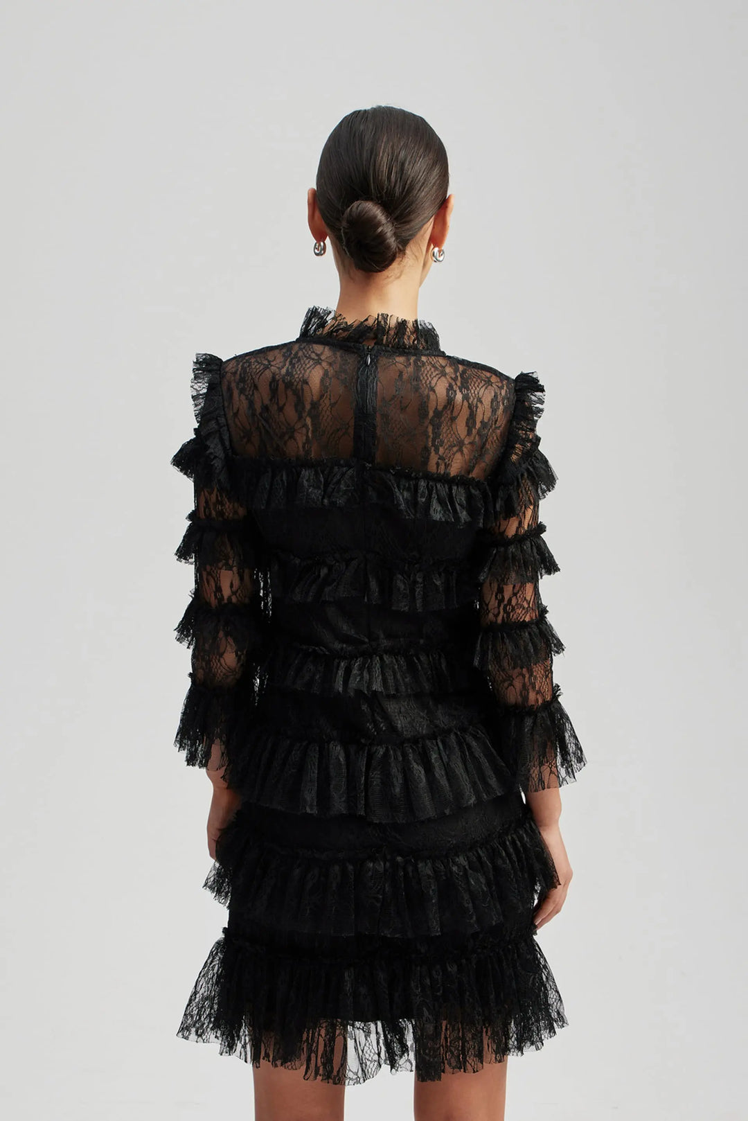 Carmine frill lace mini dress
