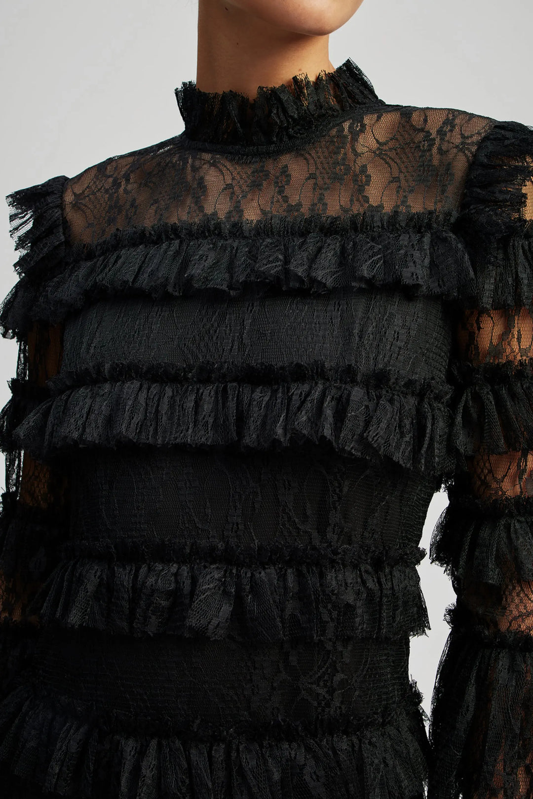 Carmine frill lace mini dress
