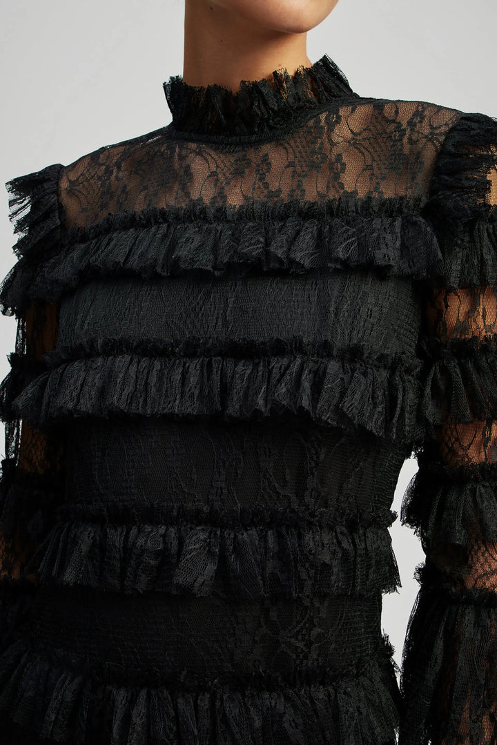 Carmine frill lace mini dress