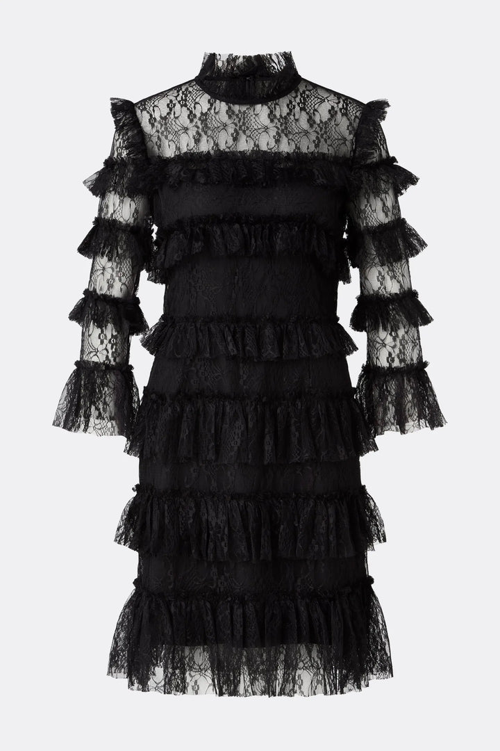 Carmine frill lace mini dress