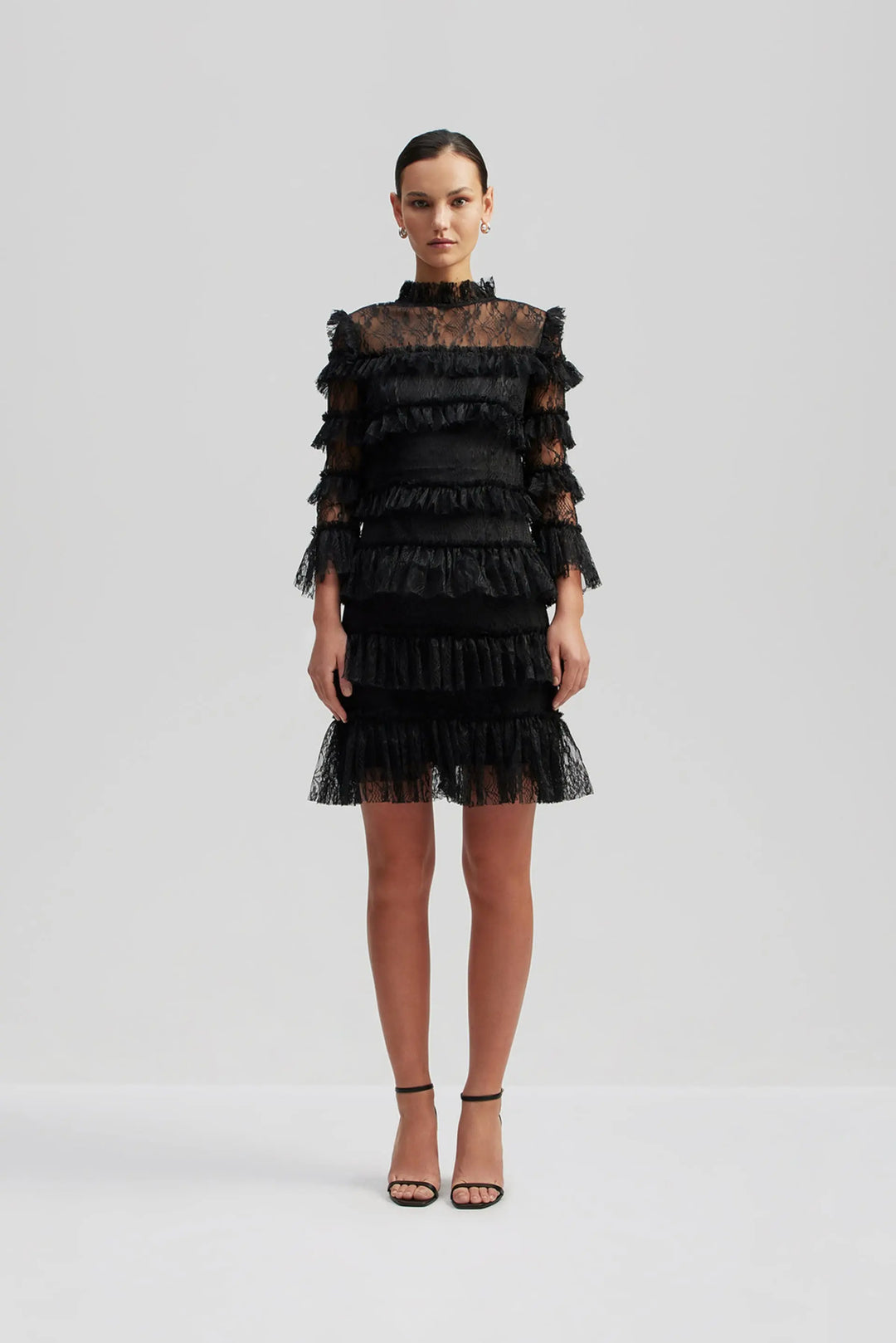 Carmine frill lace mini dress