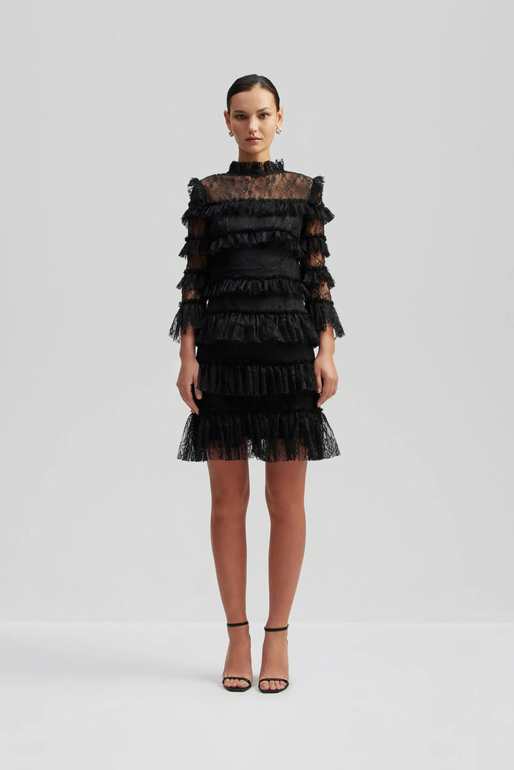 Carmine frill lace mini dress