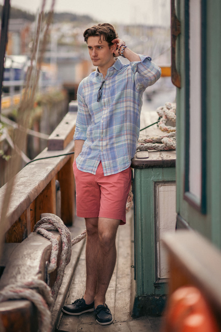Classic Fit Plaid Slub Linen Shirt