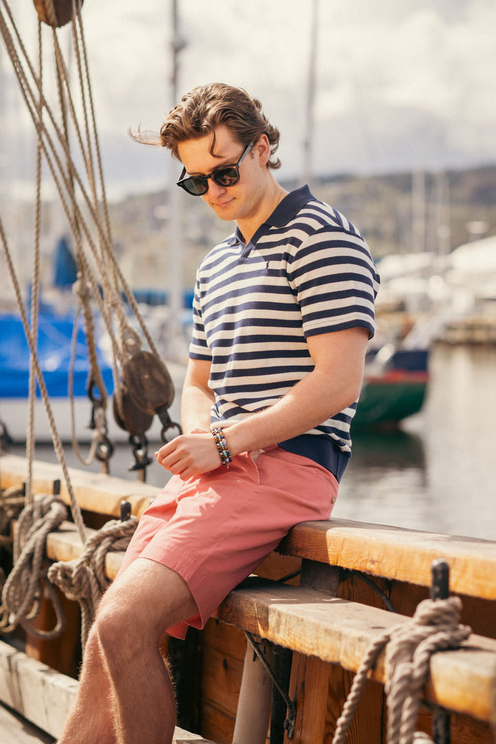 Striped Pointelle-Ribbed Polo Shirt