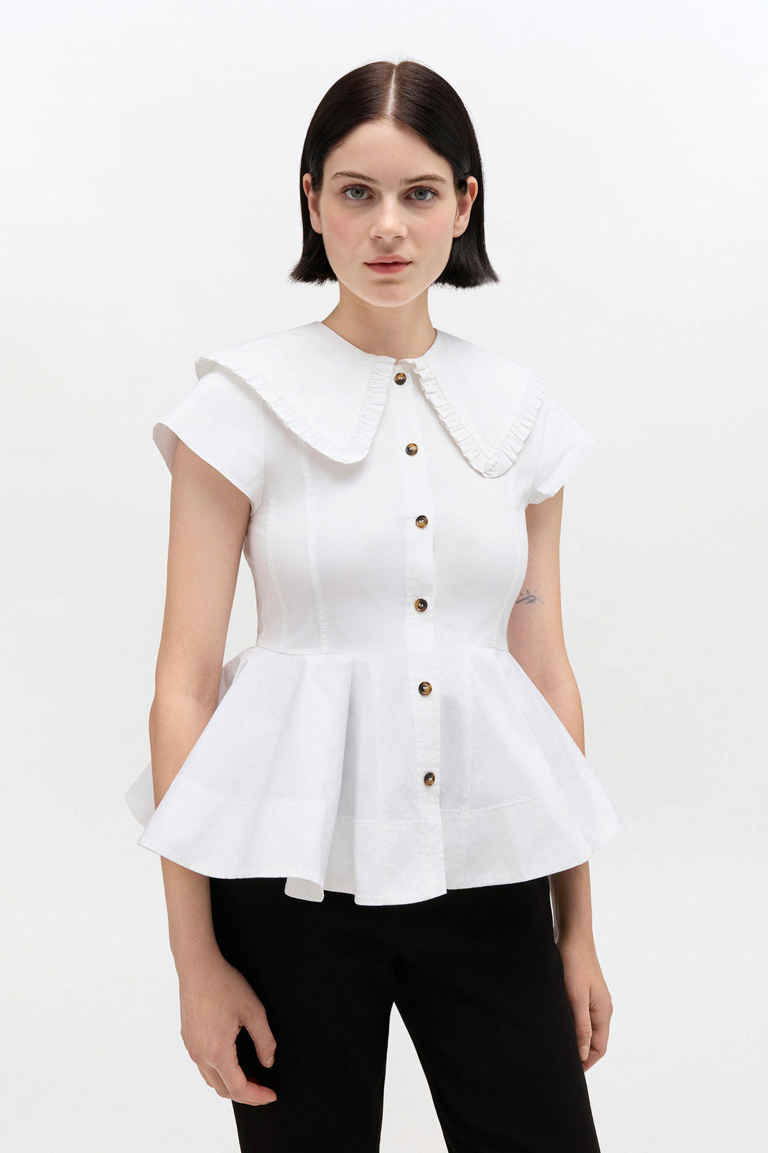 Stretch Cotton Peter Pan Collar Shirt