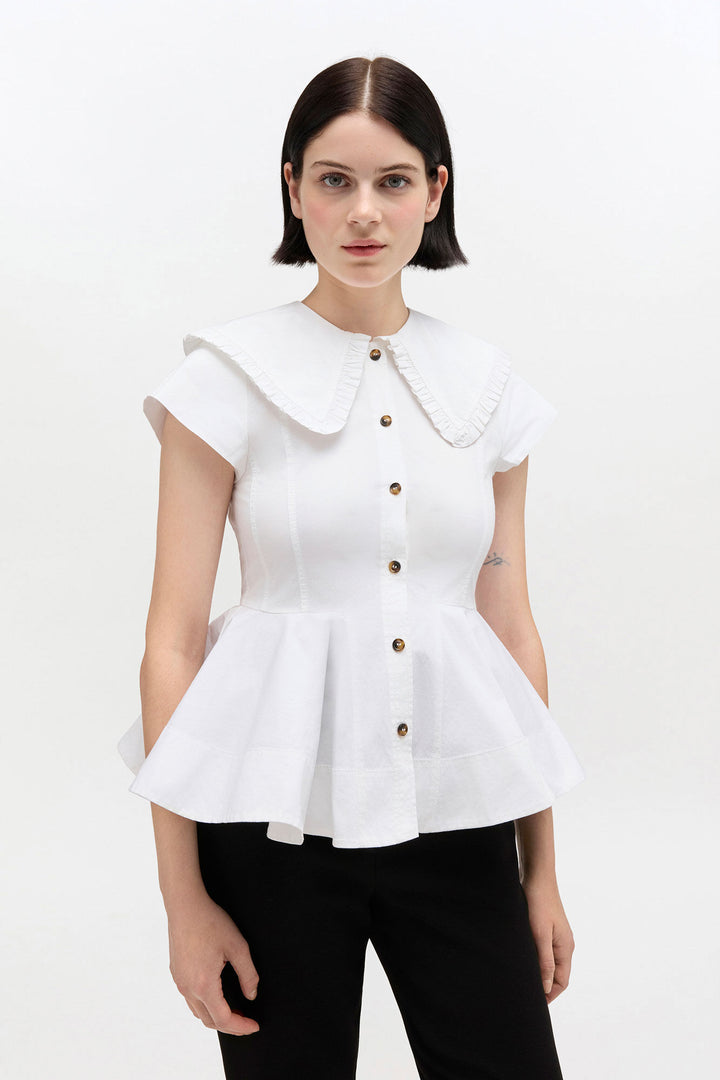Stretch Cotton Peter Pan Collar Shirt